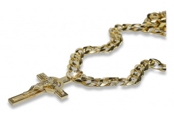 Italian yellow 14k gold Catholic cross & gourmette chain