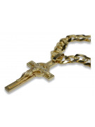 Italienische gelbe 14 Karat Gold Katholische Kreuz & Gourmette Kette