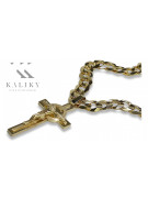 Italienische gelbe 14 Karat Gold Katholische Kreuz & Gourmette Kette