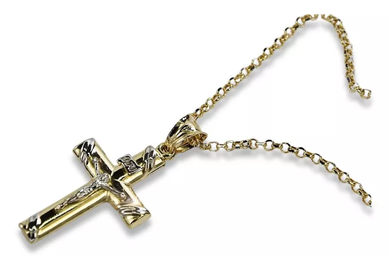 Iellow white 14k gold Catholic cross & Anchor chain ctc002yw&cc003y