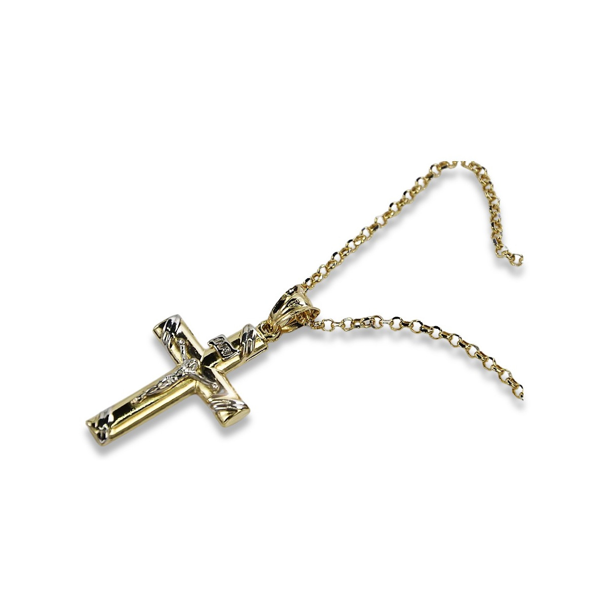 Iellow blanc 14k en or croix catholique & chaîne d’ancrage ctc002yw&cc003y