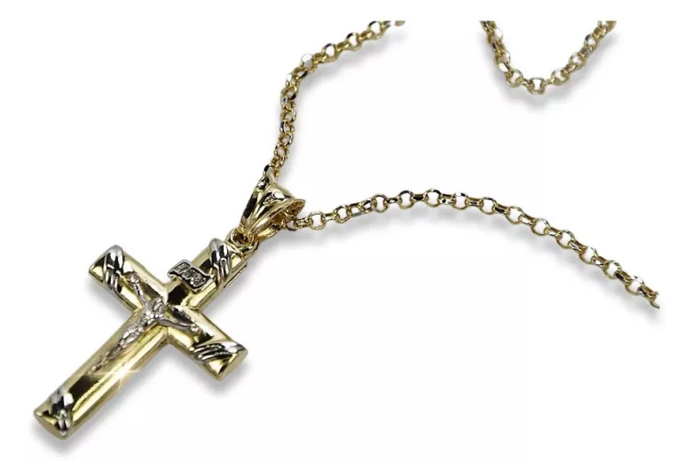 Iellow white 14k gold Catholic cross & Anchor chain ctc002yw&cc003y