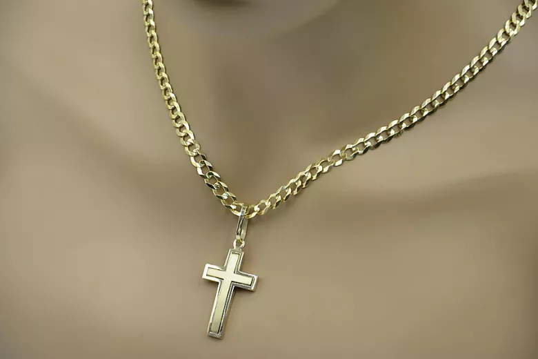 Yellow 14k gold Catholic cross & gourmette chain ctc026y&cc001y