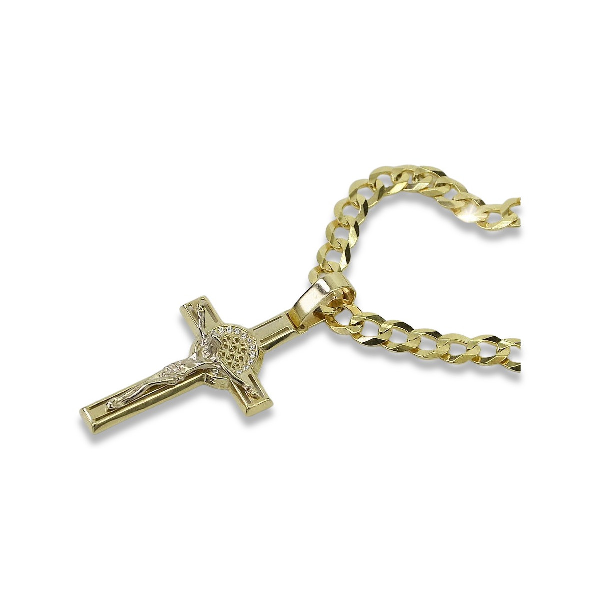 Chaîne italienne en or jaune 14 carats et croix catholique ctc027yw&cc001y