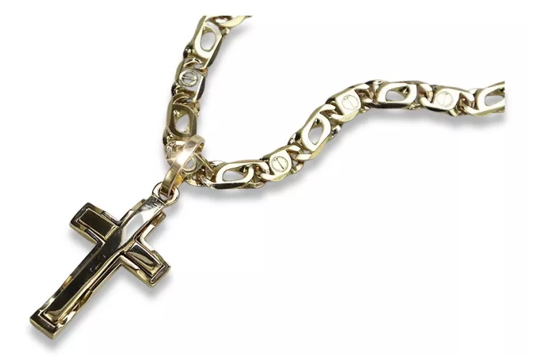 Goldkreuz mit einer Kette ★ zlotychlopak.pl ★ Goldstempel 585 333 Niedriger Preis!