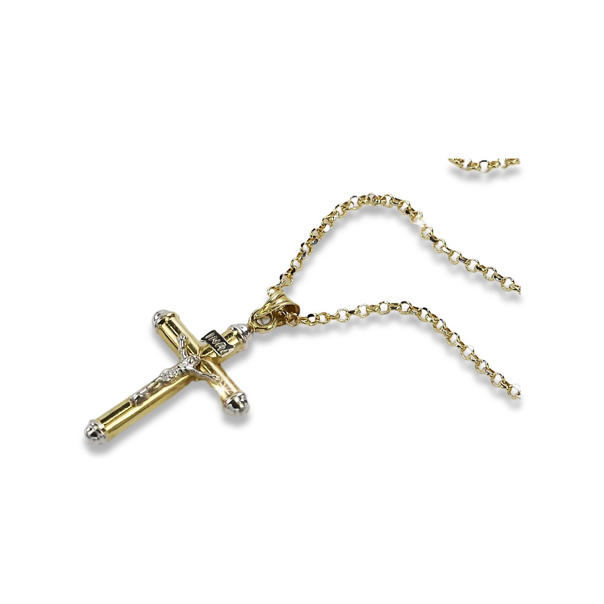 Italienische gelbe 14 Karat Gold Catholic Cross & Anchor Kette