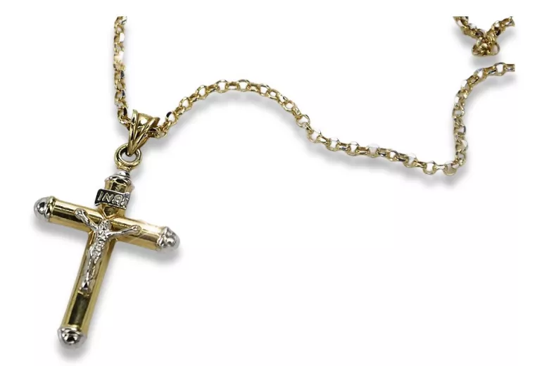 Italian yellow 14k gold Catholic Cross & Anchor chain