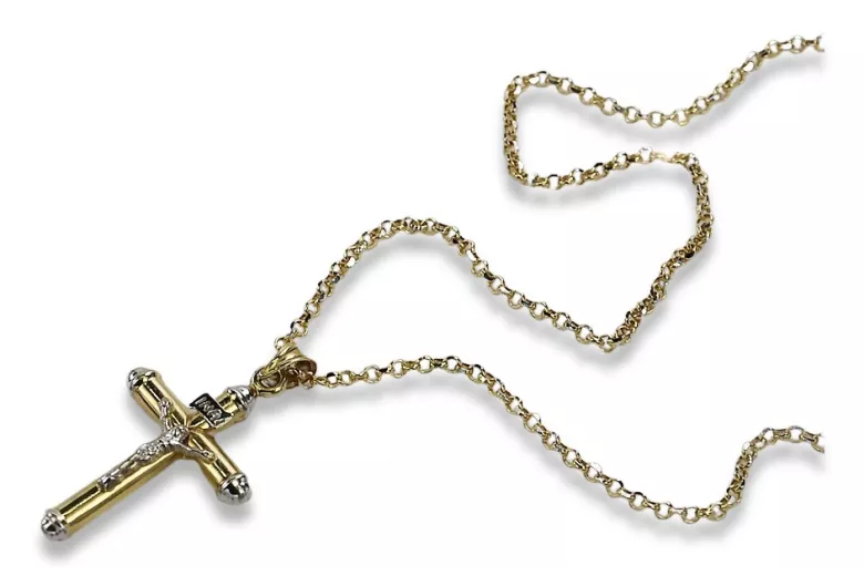 Italian yellow 14k gold Catholic Cross & Anchor chain