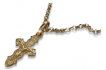 Orthodoxe rose rose 14k or 585 pendentif Croix & Anchor chaîne en or oc014r&cc003r