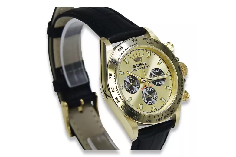 Goldene Herrenuhr Geneve ★ zlotychlopak.pl ★ Gold Reinheit 585 333 Niedriger Preis!