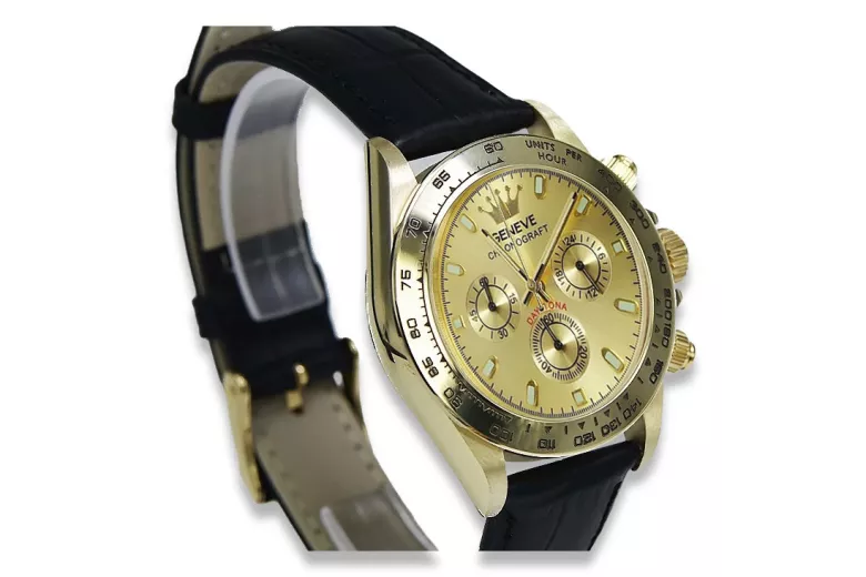 Gold men's watch Geneve ★ zlotychlopak.pl ★ Gold purity 585 333 Low Price!