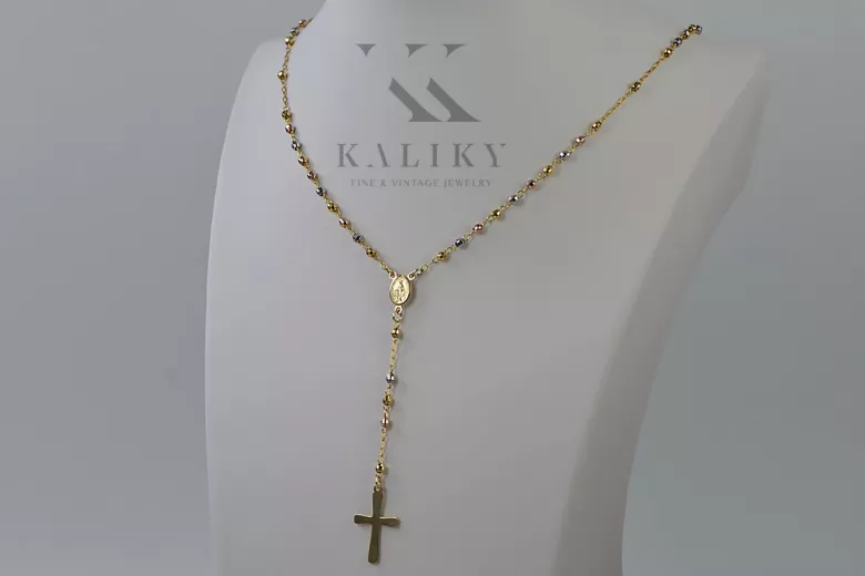 Chaîne italienne en or rosaire jaune blanc blanc 14k rcc003ywr