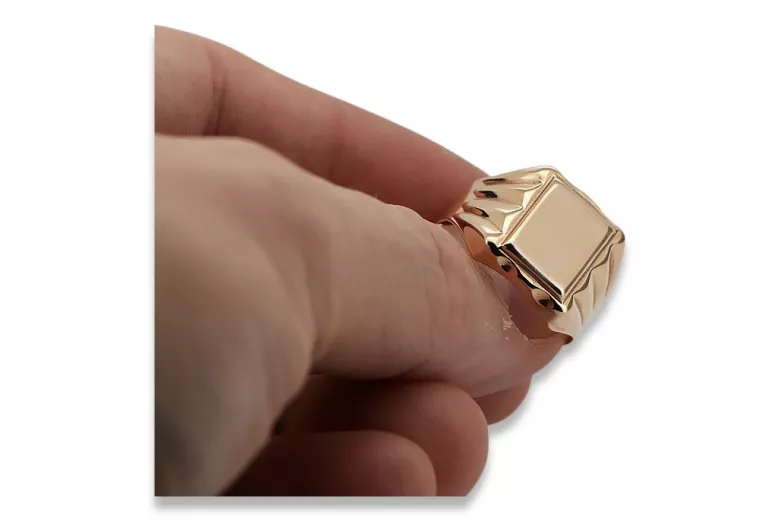 Rose pink 14k 585  gold Men's signet ring csn016r