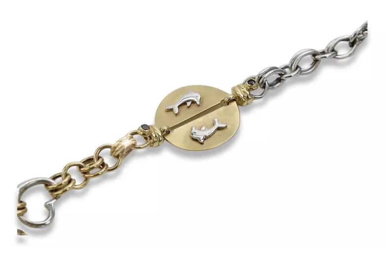 Pulsera de lujo de oro italiano amarillo y blanco de 14k cb135yw