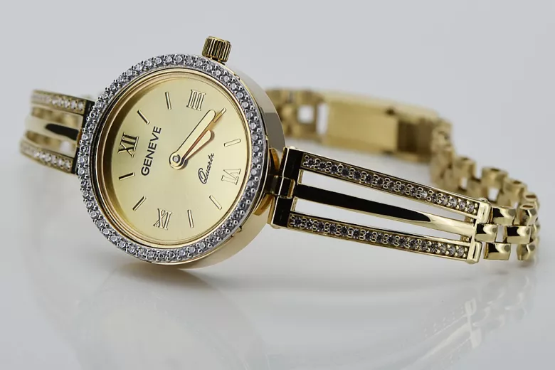 Gelbe 14 Karat Gold Geneve Lady Uhr lw025y