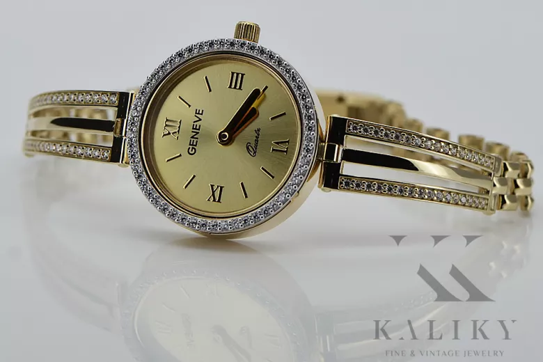 Gelbe 14 Karat Gold Geneve Lady Uhr lw025y