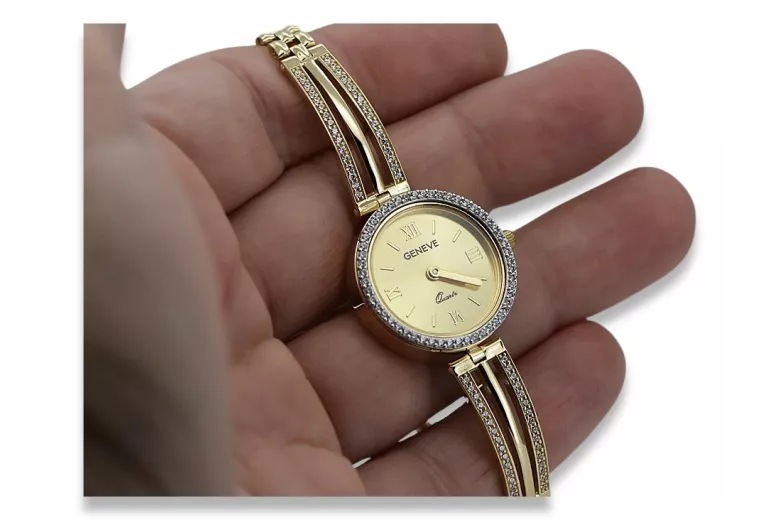 Gelbe 14 Karat Gold Geneve Lady Uhr lw025y