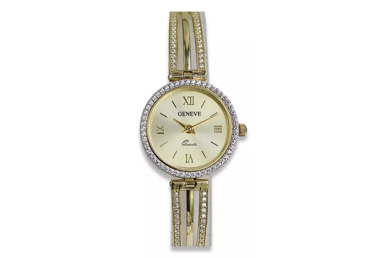 Gelbe 14 Karat Gold Geneve Lady Uhr lw025y