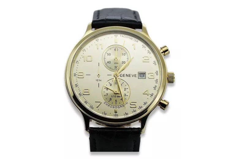 Жълт 14k 585 златен мъжки часовник Geneve mw005y