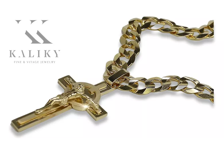 Italian yellow 14k gold Catholic cross & gourmette chain ctc049yw&cc001y