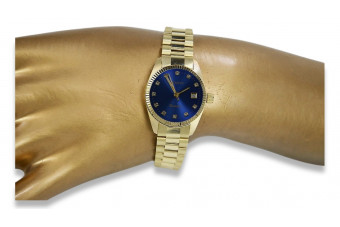 Złoty zegarek damski 14k 585 z bransoletą Geneve w stylu Rolex lw020ydbl&lbw009y