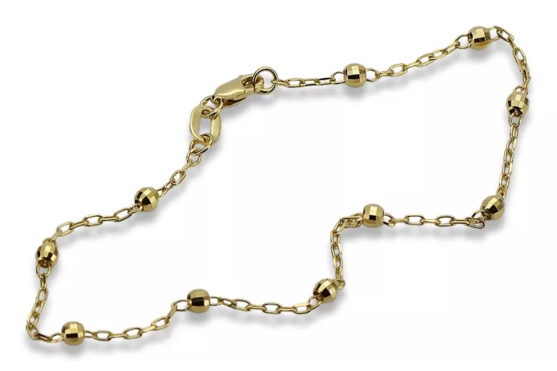 Pulsera de bola de fantasía italiana amarilla de 14k de oro cb103y