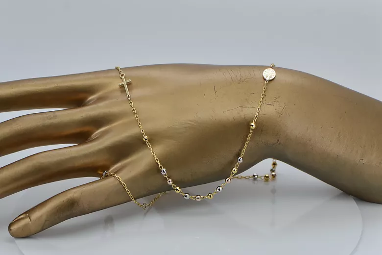 Pulsera de bola de fantasía italiana amarilla de 14k de oro cb103y