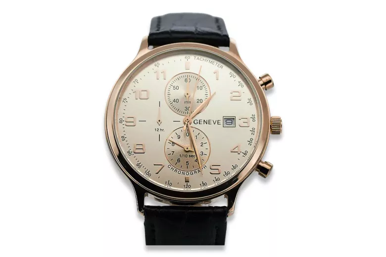 Zegarek męski z czerwonego różowego złota 14k 585 Geneve mw005r