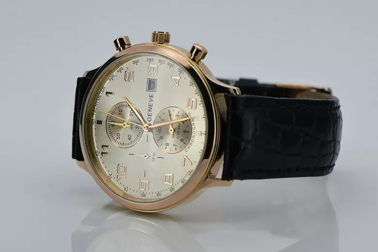 Zegarek męski z czerwonego różowego złota 14k 585 Geneve mw005r