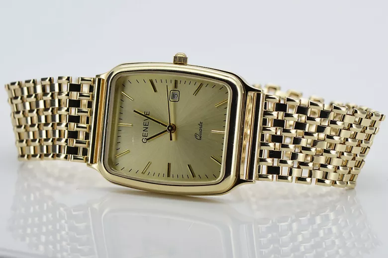 Gold men's watch Geneve ★ zlotychlopak.pl ★ Gold purity 585 333 Low Price!