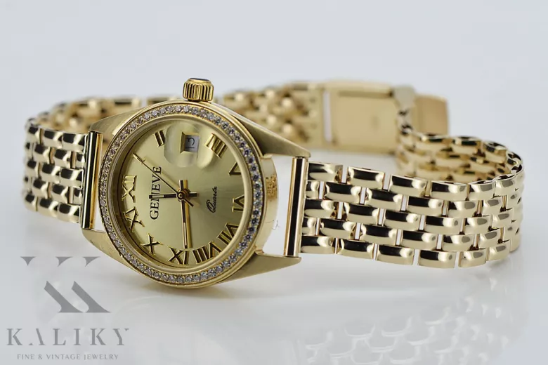 Złoty zegarek z bransoletą damską 14k Geneve lw078ydg&lbw004y