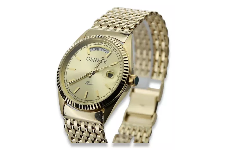 Gold men's watch Geneve ★ zlotychlopak.pl ★ Gold purity 585 333 Low Price!