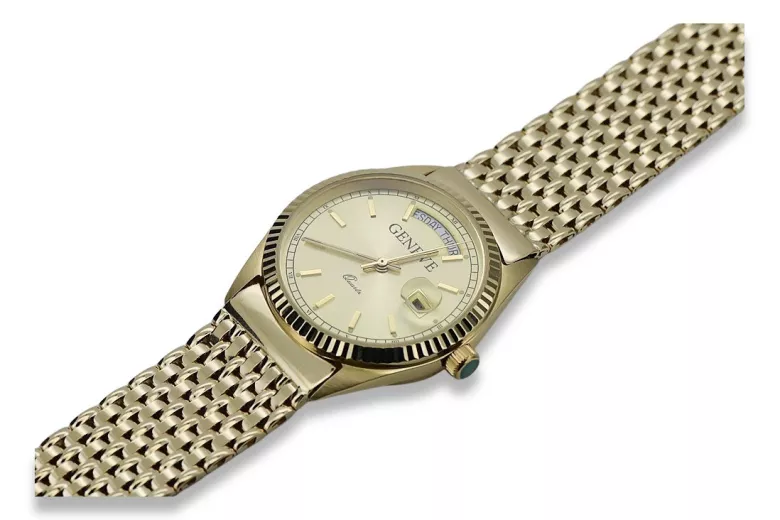 Złoty zegarek z bransoletą męski unisex 14k 585 Geneve mw013ydy&mbw013yo