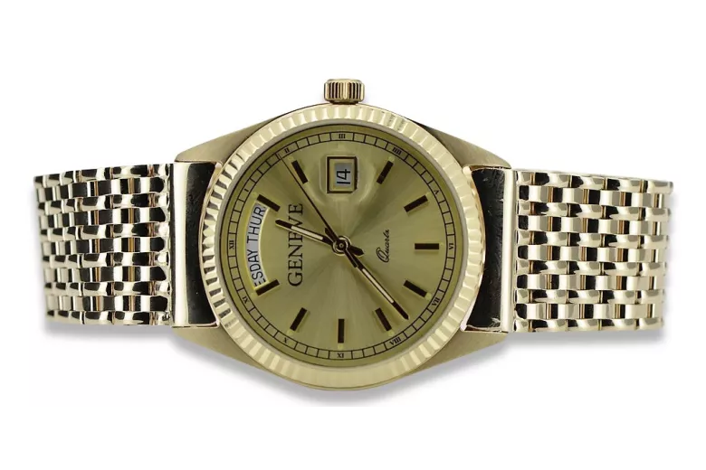 Złoty zegarek z bransoletą męski unisex 14k 585 Geneve mw013ydy&mbw013yo