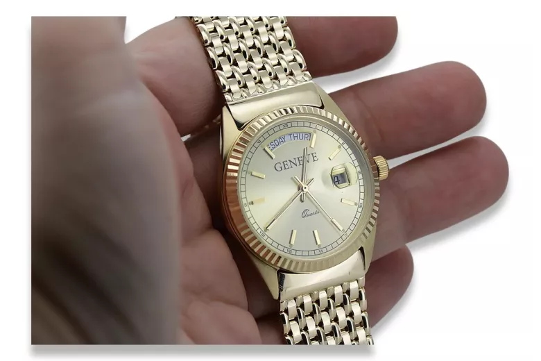 Gold men's watch Geneve ★ zlotychlopak.pl ★ Gold purity 585 333 Low Price!