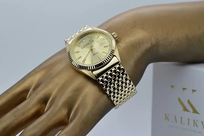 Gold men's watch Geneve ★ zlotychlopak.pl ★ Gold purity 585 333 Low Price!