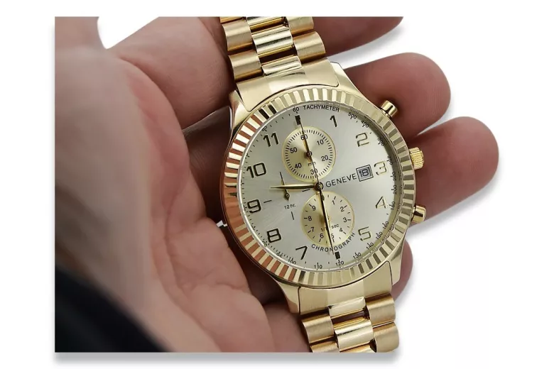 Goldene Herrenuhr Geneve ★ zlotychlopak.pl ★ Gold Reinheit 585 333 Niedriger Preis!