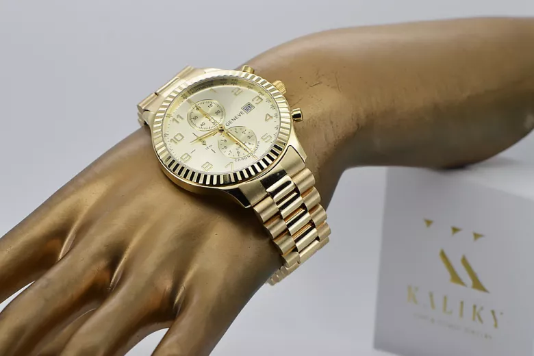 Gold men's watch Geneve ★ zlotychlopak.pl ★ Gold purity 585 333 Low Price!