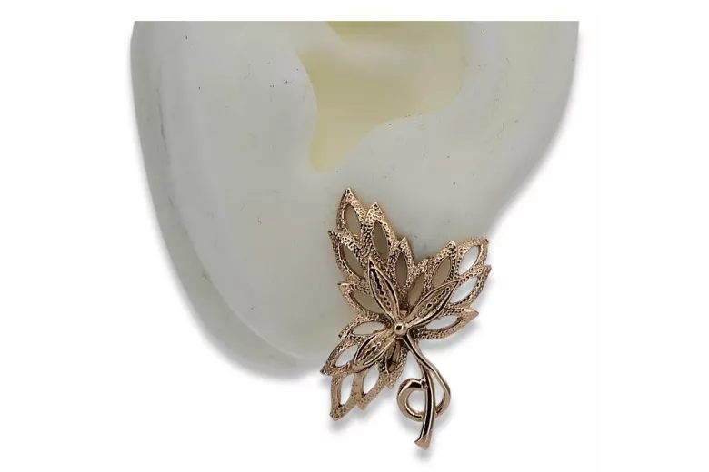 "14K Rose Gold Vintage Maple Leaf Earrings - No Stones, Original Design" ven096r