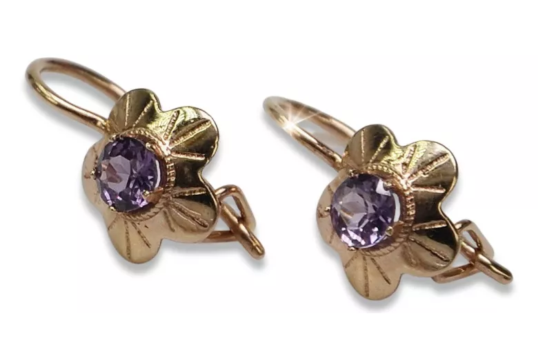 Boucles d’oreilles en or rose soviétique russe 14k 585 vec028 alexandrite rubis émeraude saphir ...