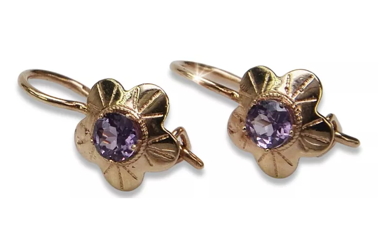 Boucles d’oreilles en or rose soviétique russe 14k 585 vec028 alexandrite rubis émeraude saphir ...