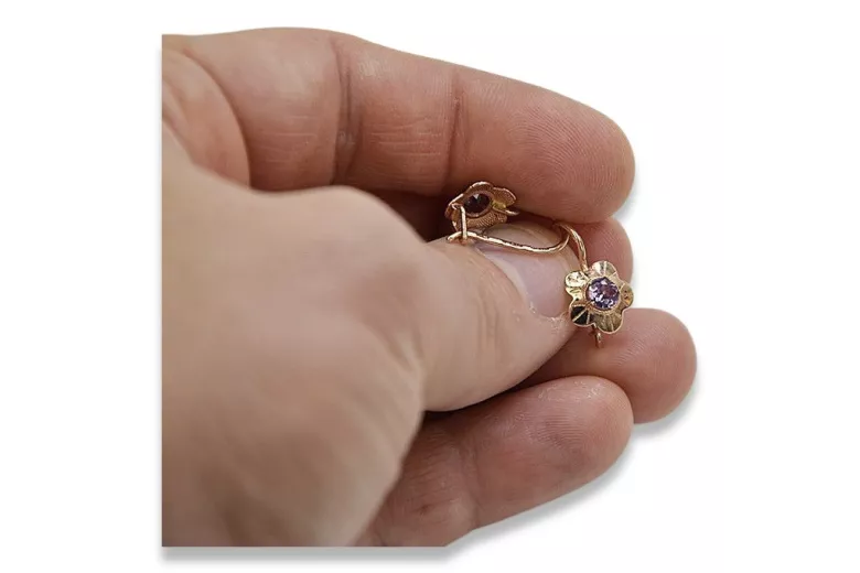 Vintage rose pink 14k 585 gold earrings vec028 alexandrite ruby emerald sapphire ...