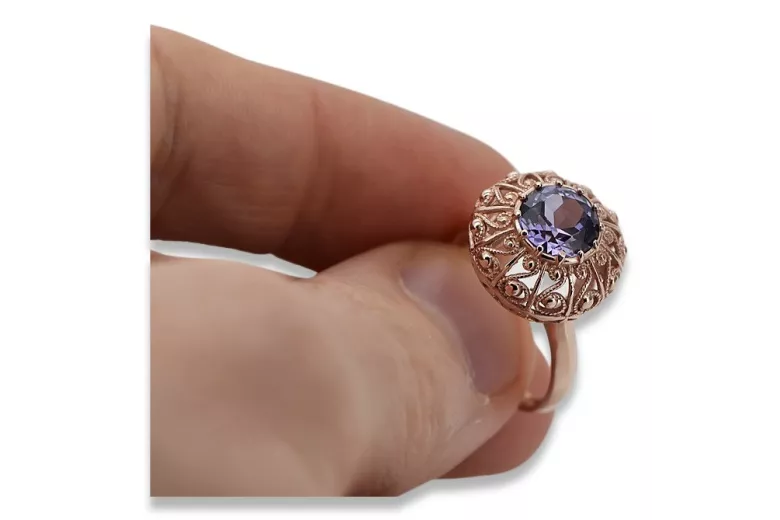 Russie soviétique rose 14k 585 or Alexandrite rubis émeraude saphir Zircon bague vrc059