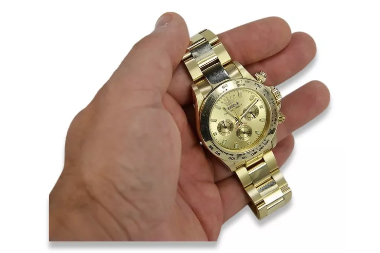 Goldene Herrenuhr Geneve ★ zlotychlopak.pl ★ Gold Reinheit 585 333 Niedriger Preis!