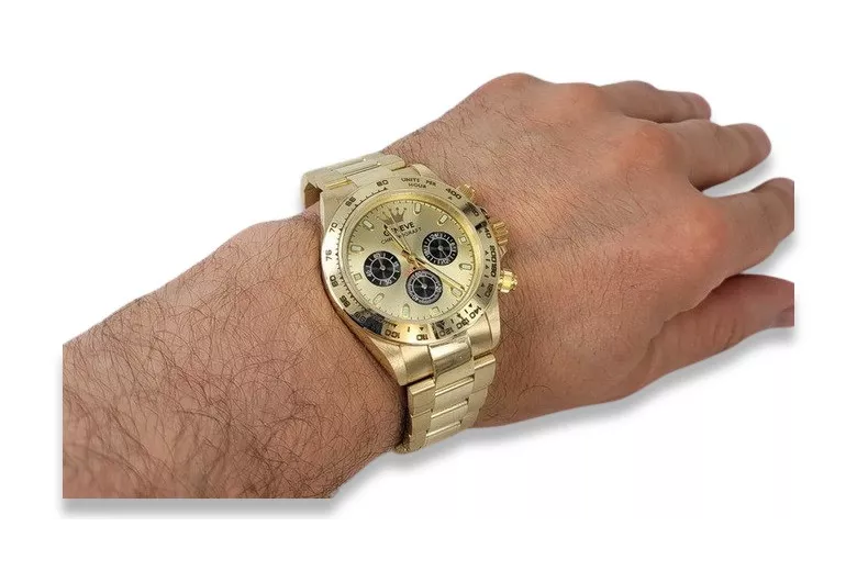 Gold men's watch Geneve ★ zlotychlopak.pl ★ Gold purity 585 333 Low Price!