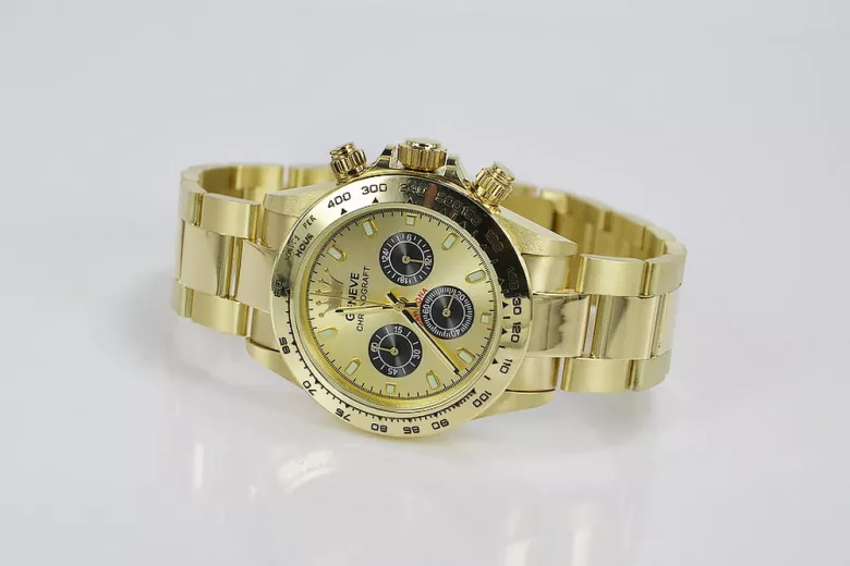 Gold men's watch Geneve ★ zlotychlopak.pl ★ Gold purity 585 333 Low Price!