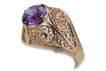 Anillo de zircón de zafiro esmeralda esmeralda de oro soviético ruso 14k 585 de oro Alejandrita esmeralda vrc026