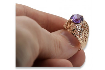Anillo de zircón de zafiro esmeralda esmeralda de oro soviético ruso 14k 585 de oro Alejandrita esmeralda vrc026