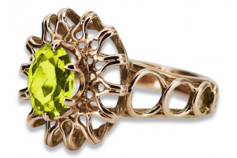 "Peridoto Amarillo en Anillo Original de Oro Rosa Antiguo 14K" vrc032