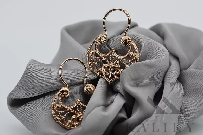 "Elegantes Aretes Gipsy de Oro Rosa Vintage 14k 585 Sin Piedras" ven022